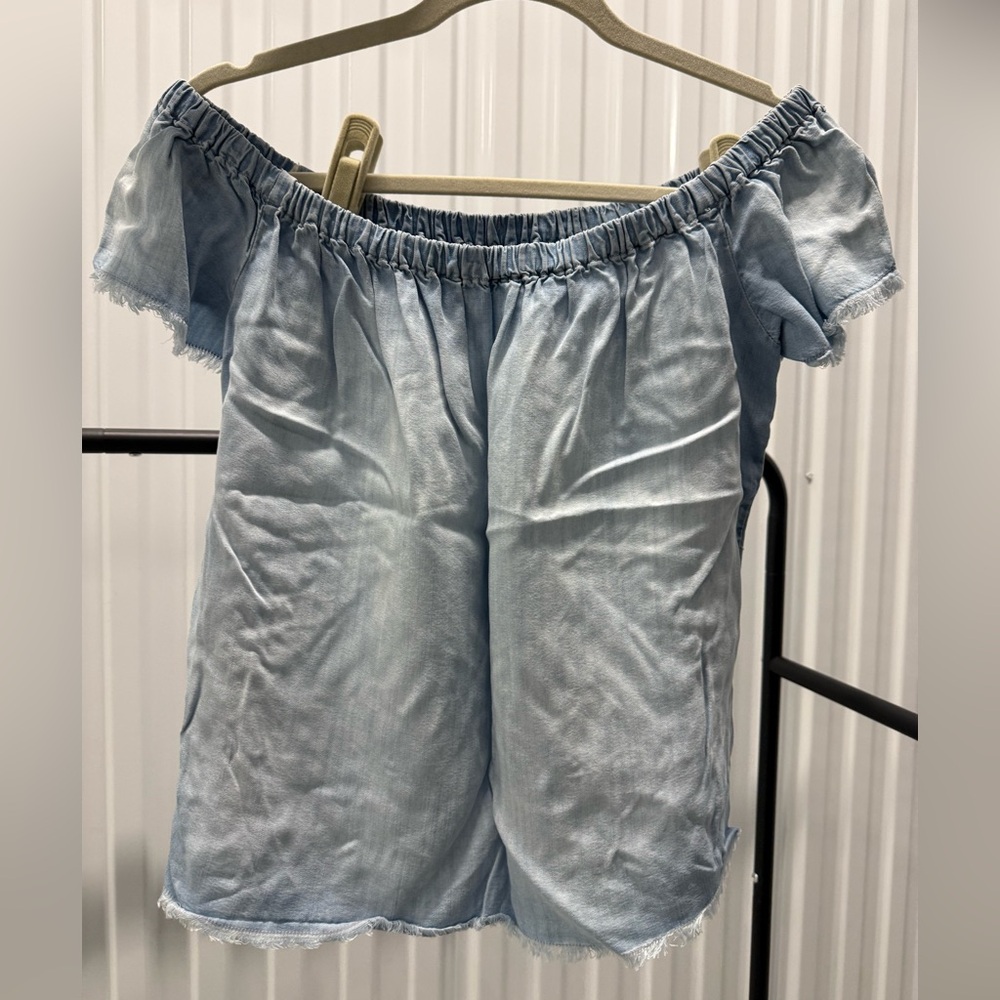 Cloth & Stone Sky Blue Denim Gathered Top
